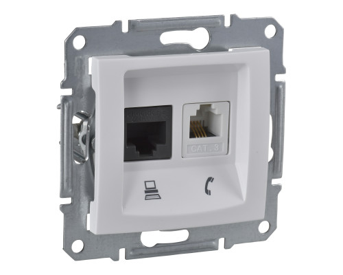 Розетка комп'ютерна, телефонна Schneider Electric SDN5100121 Sedna, білий, пластик, для врізного монтажу