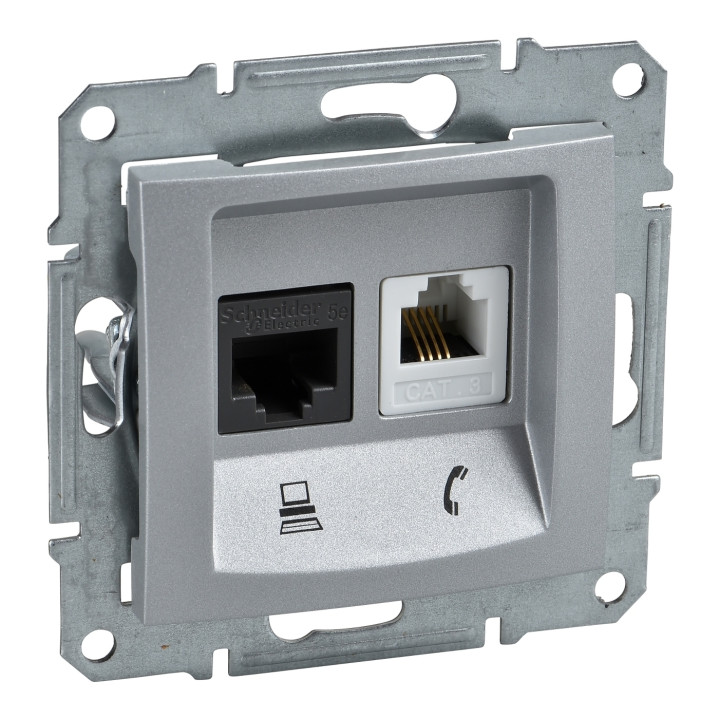 Розетка комп'ютерна, телефонна Schneider Electric SDN5100160 Sedna, алюміній, пластик, для врізного монтажу · Schneider Electric · schneider-electric-sdn5100160