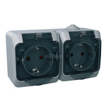 Розетка подвійна 220В Schneider Electric WDE000625 Cedar Plus, сірий, із заземленням, Schuko, із захисною кришкою