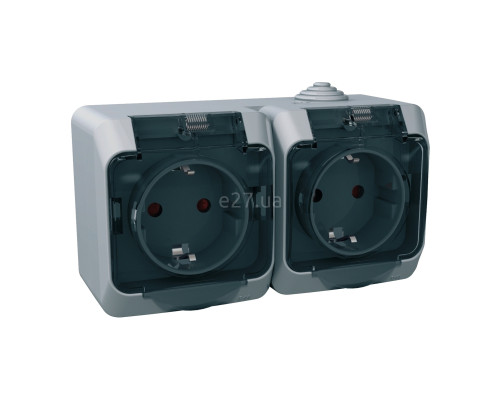 Розетка подвійна 220В Schneider Electric WDE000625 Cedar Plus, сірий, із заземленням, Schuko, із захисною кришкою