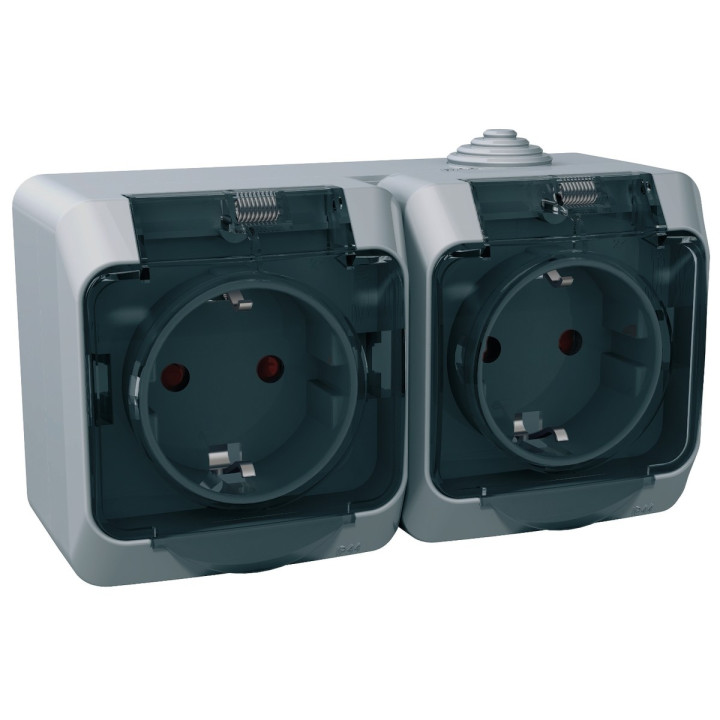 Розетка подвійна 220В Schneider Electric WDE000625 Cedar Plus, сірий, із заземленням, Schuko, із захисною кришкою · Schneider Electric · schneider-electric-wde000625
