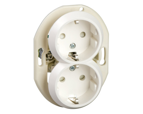 Розетка подвійна 220В Schneider Electric WDE011122 Renova, білий, пластик, із заземленням, Schuko, без захисної кришки, зі шторками, для врізного монтажу