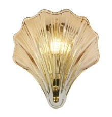 Бра Searchlight 28980SB Shell 1Lt Wall Light, Satin Brass Metal & Amber Glass IP44