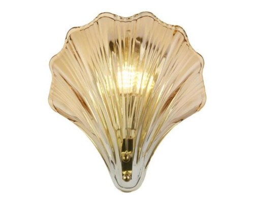 Бра Searchlight 28980SB Shell 1Lt Wall Light, Satin Brass Metal & Amber Glass IP44
