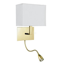 Бра Searchlight 6519SB Hotel Wall Light- Satin Brass Metal & White Fabric Shade