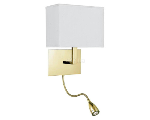 Бра Searchlight 6519SB Hotel Wall Light- Satin Brass Metal & White Fabric Shade
