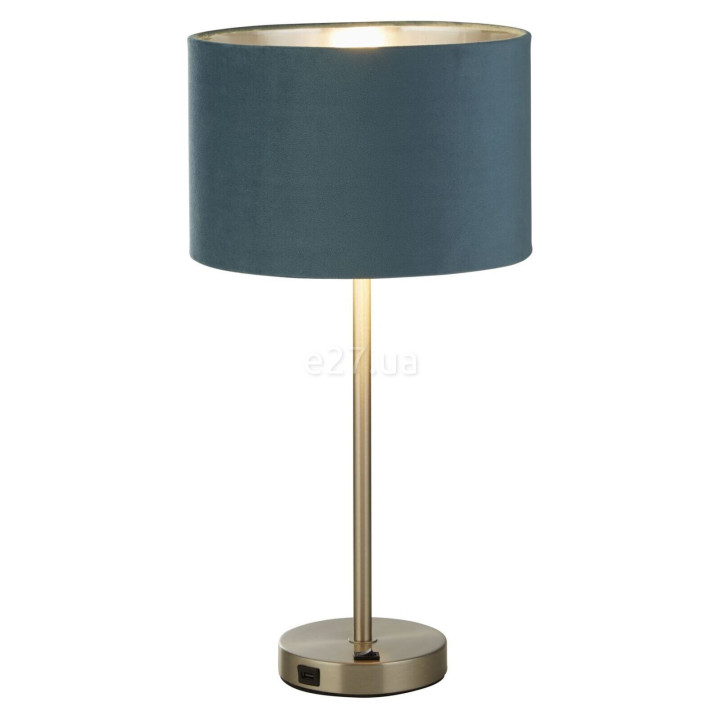 Настільна лампа Searchlight EU58911TE Finn Table Lamp - Satin Nickel, Teal Velvet Shade · Searchlight · searchlight-eu58911te