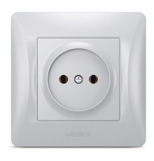 Розетка 220В Videx 24897 Binera VF-BNSK1-SS, срібний шовк, пластик, без заземлення, без захисної кришки, без шторок, для врізного монтажу