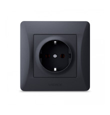 Розетка 220В Videx 24430 Binera VF-BNSK1G-BG, чорний графіт, пластик, із заземленням, Schuko, без захисної кришки, без шторок, для врізного монтажу