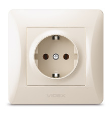 Розетка 220В Videx 24693 Binera VF-BNSK1G-CR, кремовий, пластик, із заземленням, Schuko, без захисної кришки, без шторок, для врізного монтажу