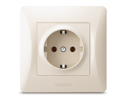 Розетка 220В Videx 24693 Binera VF-BNSK1G-CR, кремовий, пластик, із заземленням, Schuko, без захисної кришки, без шторок, для врізного монтажу