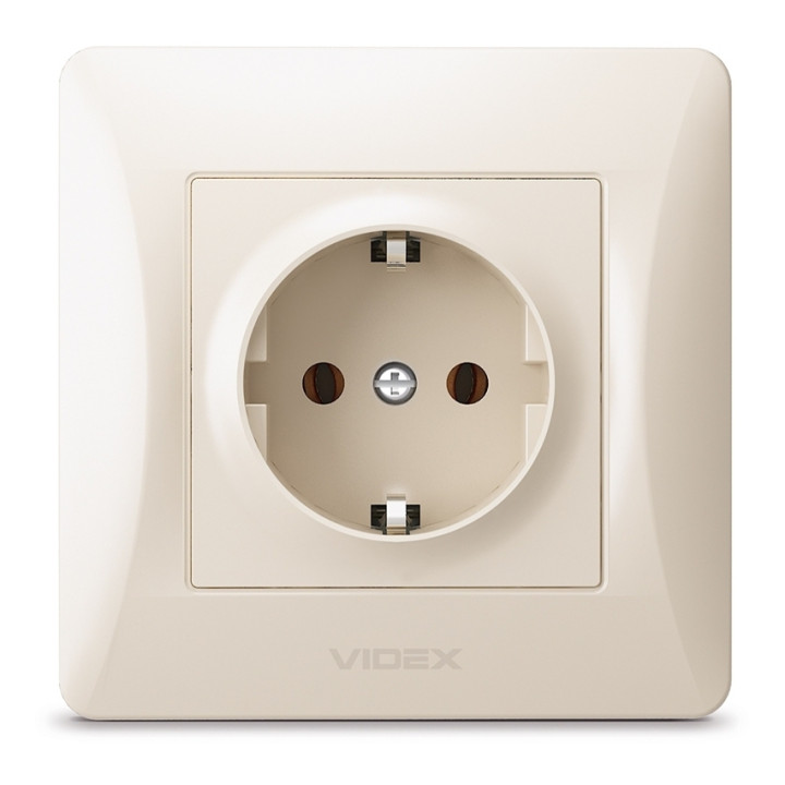 Розетка 220В Videx 24693 Binera VF-BNSK1G-CR, кремовий, пластик, із заземленням, Schuko, без захисної кришки, без шторок, для врізного монтажу · VIDEX · videx-vf-bnsk1g-cr