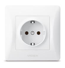 Розетка 220В Videx 24429 Binera VF-BNSK1G-W, білий, пластик, із заземленням, Schuko, без захисної кришки, без шторок, для врізного монтажу