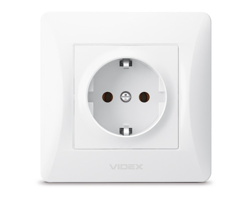 Розетка 220В Videx 24429 Binera VF-BNSK1G-W, білий, пластик, із заземленням, Schuko, без захисної кришки, без шторок, для врізного монтажу