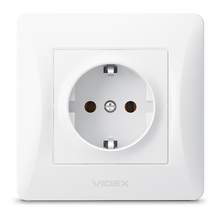 Розетка 220В Videx 24429 Binera VF-BNSK1G-W, білий, пластик, із заземленням, Schuko, без захисної кришки, без шторок, для врізного монтажу · VIDEX · videx-vf-bnsk1g-w