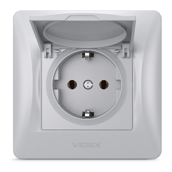 Розетка 220В Videx 24900 Binera VF-BNSK1GC-SS, срібний шовк, пластик, із заземленням, Schuko, із захисною кришкою, без шторок, для врізного монтажу · VIDEX · videx-vf-bnsk1gc-ss
