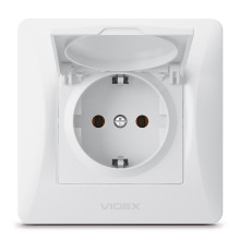 Розетка 220В Videx 24436 Binera VF-BNSK1GC-W, білий, пластик, із заземленням, Schuko, із захисною кришкою, без шторок, для врізного монтажу