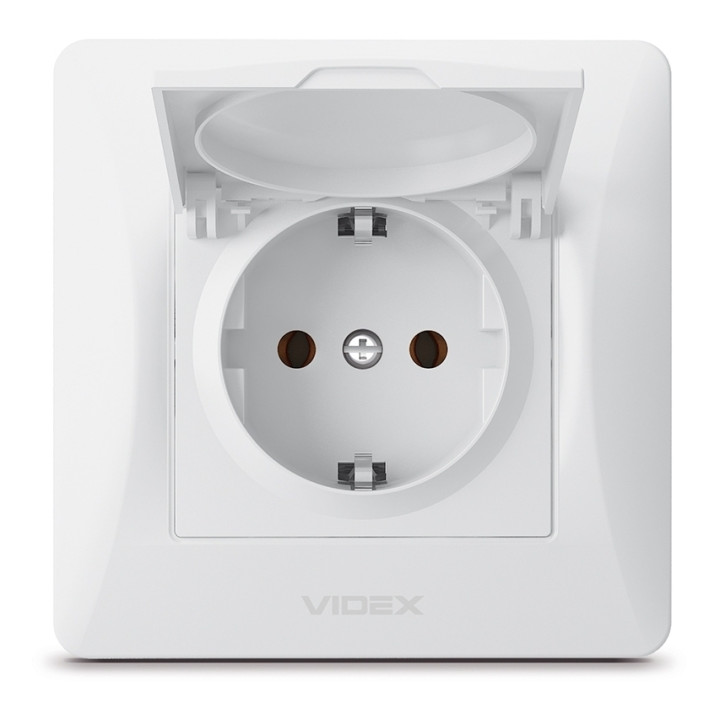 Розетка 220В Videx 24436 Binera VF-BNSK1GC-W, білий, пластик, із заземленням, Schuko, із захисною кришкою, без шторок, для врізного монтажу · VIDEX · videx-vf-bnsk1gc-w