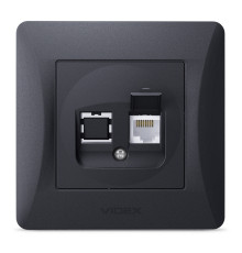 Розетка комп'ютерна Videx 24468 Binera VF-BNSK1PC6-BG, чорний графіт, пластик, для врізного монтажу