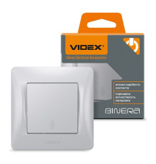 Перемикач прохідний 1-клавішний Videx 24892 Binera VF-BNSW1P-SS, срібний шовк, пластик, без підсвітки та індикації, для врізного монтажу