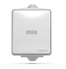 Вимикач 1-клавішний Videx 25725 Binera IP65 VF-BNW11L-G, сірий, пластик, ip65, з підсвіткою, для накладного монтажу