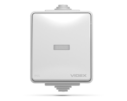 Вимикач 1-клавішний Videx 25725 Binera IP65 VF-BNW11L-G, сірий, пластик, ip65, з підсвіткою, для накладного монтажу