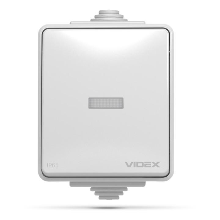 Вимикач 1-клавішний Videx 25725 Binera IP65 VF-BNW11L-G, сірий, пластик, ip65, з підсвіткою, для накладного монтажу · VIDEX · videx-vf-bnw11l-g