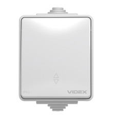 Перемикач прохідний 1-клавішний Videx 25380 Binera IP65 VF-BNW11P-G, сірий, пластик, ip65, без підсвітки та індикації, для накладного монтажу