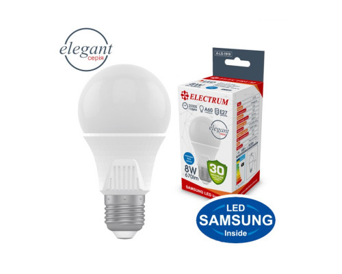 Лампа світлодіодна Electrum стандартна A60 LS-8 Elegant 8W E27 4000K алюмопл. корп. A-LS-1919