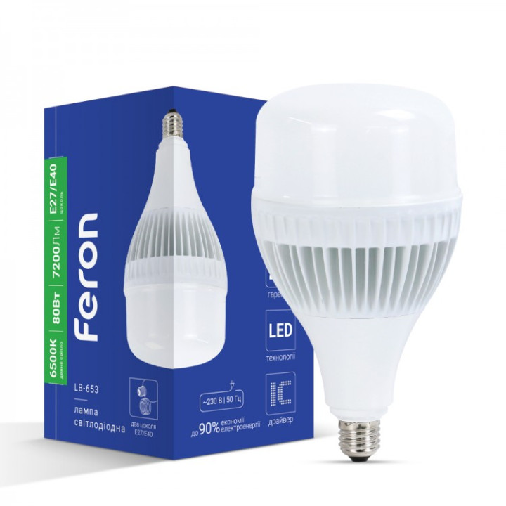 Світлодіодна лампа Feron LB-653 80Вт Е27-E40 6500K · Feron · uk/svitlodiodna-lampa-feron-lb-653-80vt-e27-e40-6500k