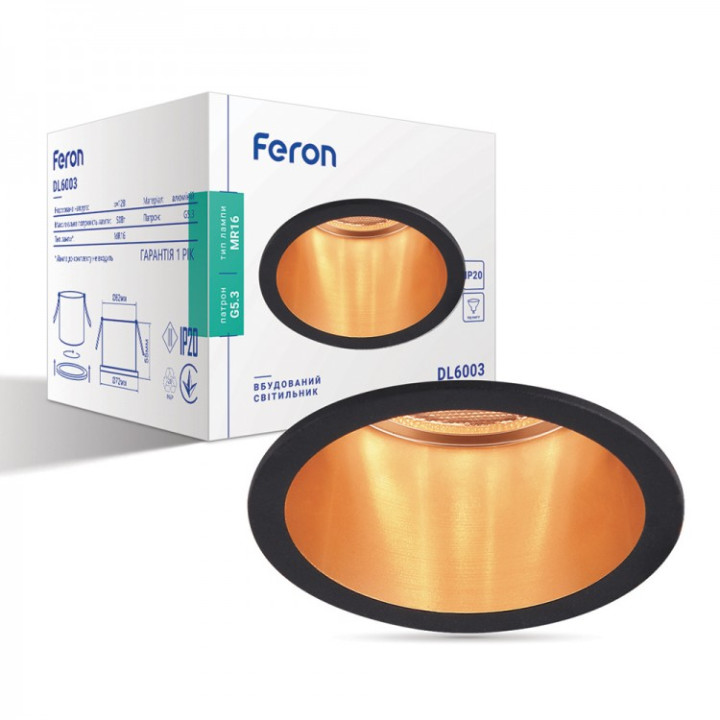 Вбудований світильник Feron DL6003 чорний-золото · Feron · uk/vbudovanij-svitilnik-feron-dl6003-chornij-zoloto
