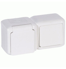 Блок Legrand Forix вимикач 1 кл. + Розетка з з/к і шторками IP44 білий