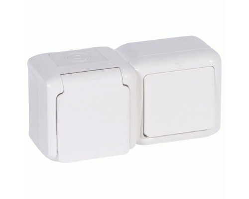 Блок Legrand Forix вимикач 1 кл. + Розетка з з/к і шторками IP44 білий