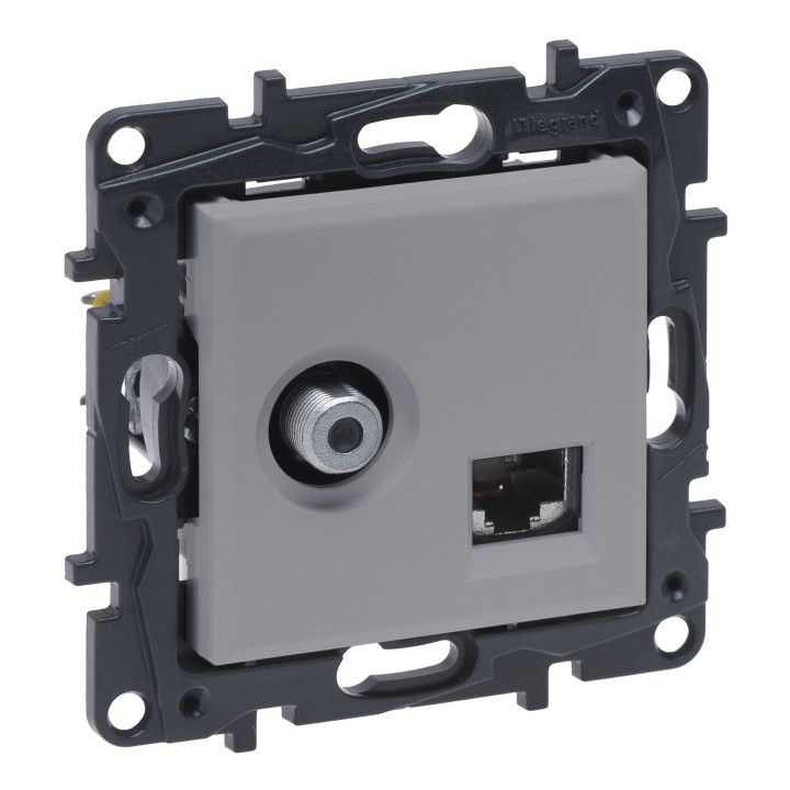 Розетка Legrand Niloe Step комбінована TV тип F та RJ45 CAT6 UTP алюміній · Legrand · uk/rozetka-legrand-niloe-step-kombinirovannaya-tv-tip-f-i-rj45-2