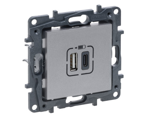 Розетка Legrand Niloe Step USB Тип А+C 12Вт+15Вт 5 В алюміній
