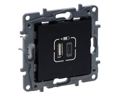 Розетка Legrand Niloe Step USB Тип А+C 12Вт+15Вт 5 В чорний