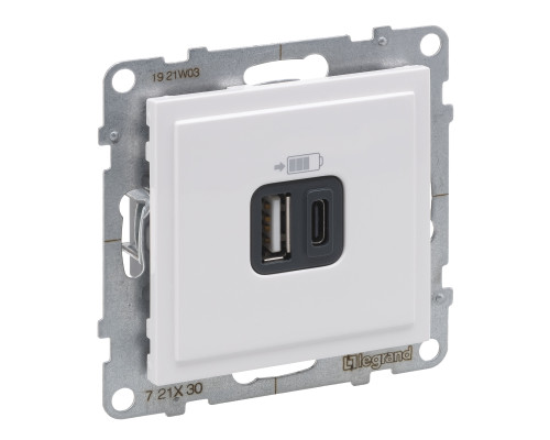 Розетка USB тип А+C 12Вт+15Вт 5В Legrand SUNO білий