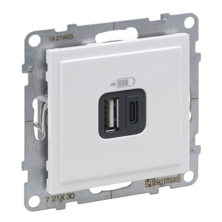 Розетка USB тип А+C 12Вт+15Вт 5В Legrand SUNO білий · Legrand · uk/rozetka-usb-tip-ac-12vt15vt-5v-legrand-suno-bilij-721130
