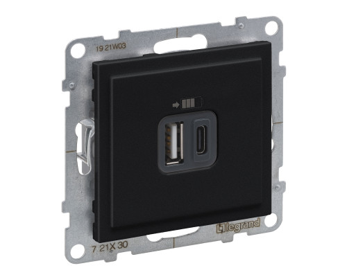 Розетка USB тип А+C 12Вт+15Вт 5В Legrand SUNO чорний