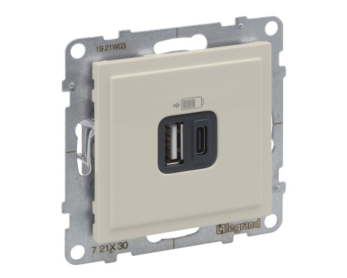 Розетка USB тип А+C 12Вт+15Вт 5В Legrand SUNO слоновая кость