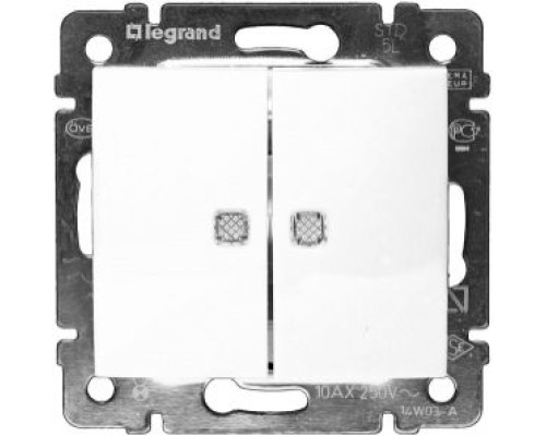 Вимикач Legrand Valena з індикацією 2-клавішний білий