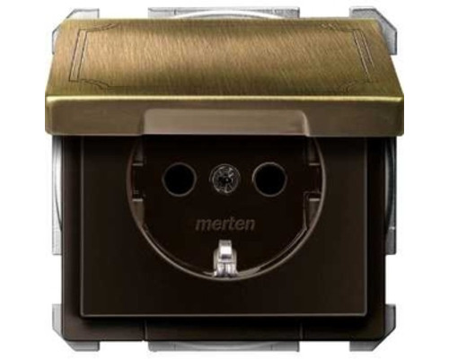 Механізм розетки Merten SCHUKO з кришкою і заземленням антрацит латунь