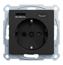 Механізм розетки Merten System M Schuko з подвійною USB-зарядкою тип А+С чорний матовий