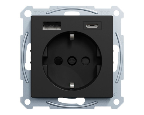 Механізм розетки Merten System M Schuko з подвійною USB-зарядкою тип А+С чорний матовий