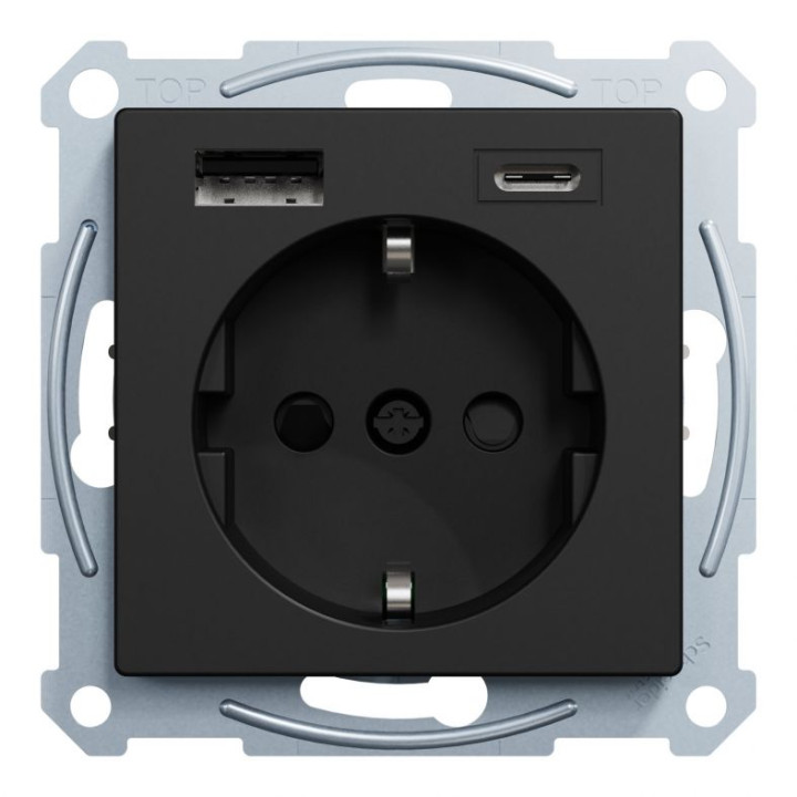 Механізм розетки Merten System M Schuko з подвійною USB-зарядкою тип А+С чорний матовий · MERTEN · uk/mehanizm-rozetki-schuko-z-podvijnoyu-usb-zaryadkoyu-tip-as-ch