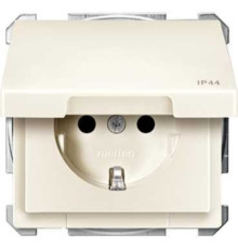 Розетка Merten SCHUKO IP44 з кришкою і заземленням бежевий