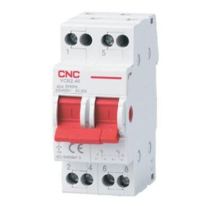 Перемикач навантаження модульний CNC Electric 2P 40А I-0-II (YCBZ-40 2P) · peremykach-navantazhennya-modulnyj-cnc-electric-2p-40a-i-0-ii-yc