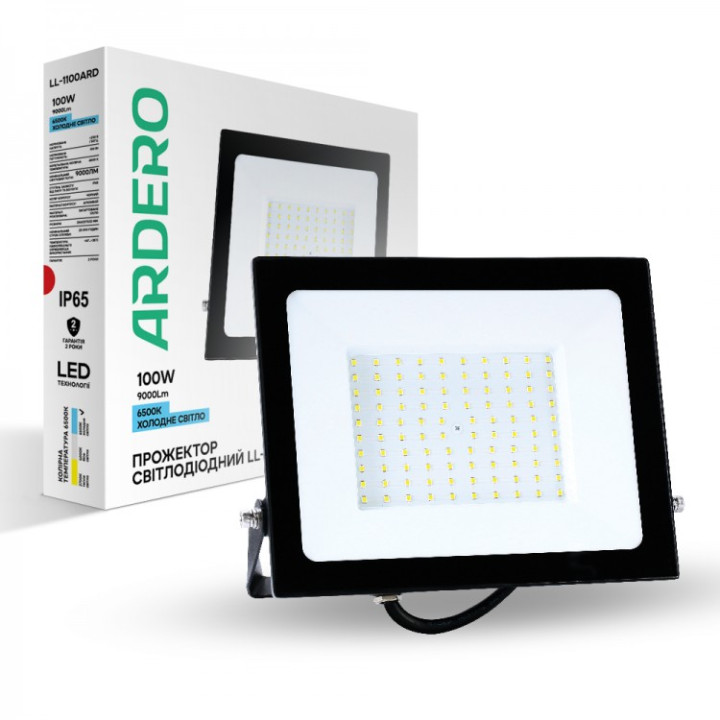 Світлодіодний прожектор Ardero LL-1100ARD 100Вт 6500K IP65 чорний · svitlodiodnij-progektor-ardero-ll-1100ard-100vt-6500k-ip65-chorn