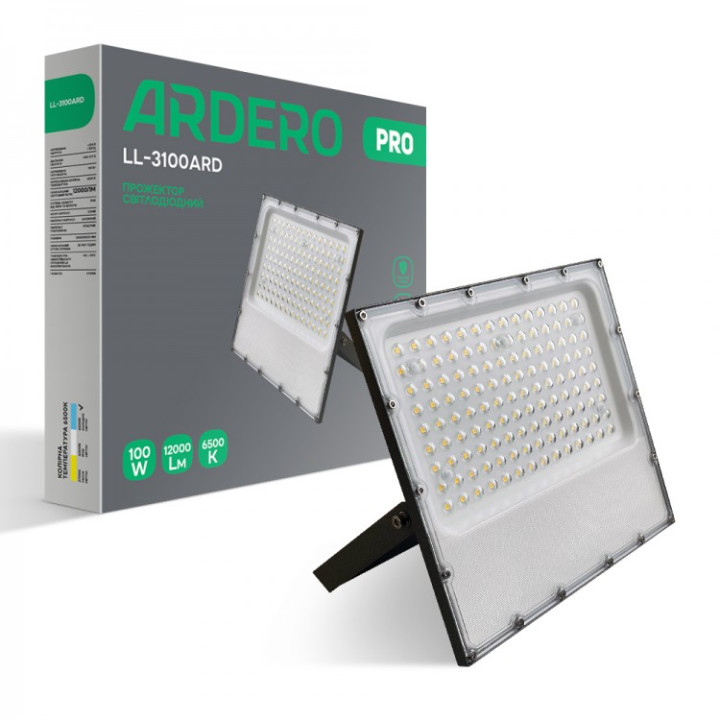 Світлодіодний прожектор Ardero LL-3100ARD PRO 100Вт 6500K IP65 сірий · svitlodiodnij-progektor-ardero-ll-3100ard-pro-100vt-6500k-ip65-s