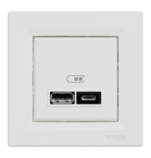 Розетка Schneider Electric Asfora 2xUSB A+C 2.4А біла